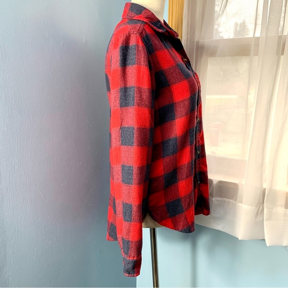 American Eagle Red and Grey Ahh-mazing Boyfriend Flannel Button Down - Picture 5 of 8